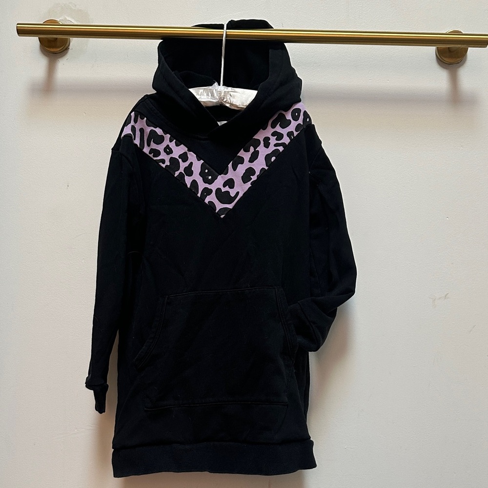 Rockets of Awesome Kids Black Hoodie with Purple Lilac  Leopard Accent / 6